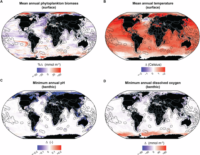 Projected marine environmental anomalies under SSP 5-8.5.