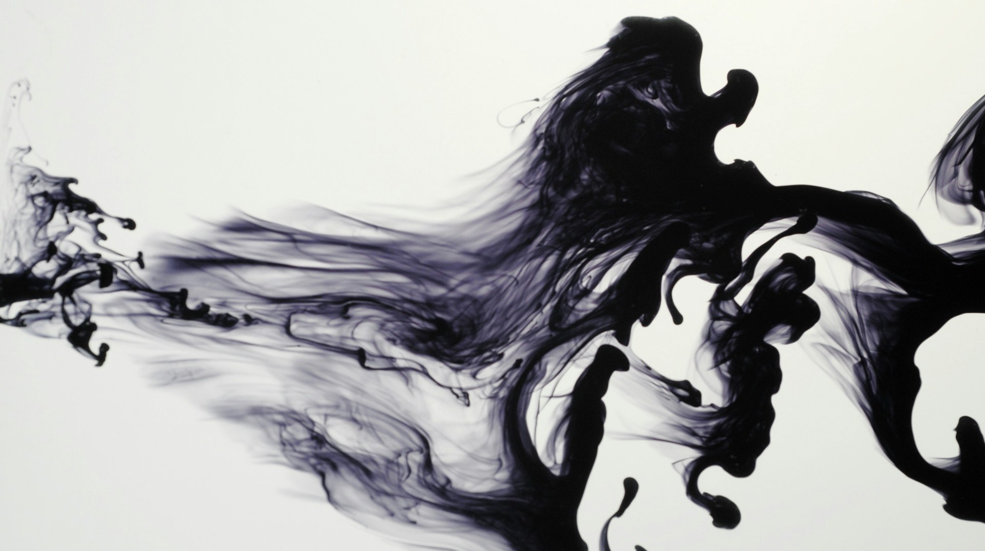 Droplet of ink squirted into water showing vortices and turbulence